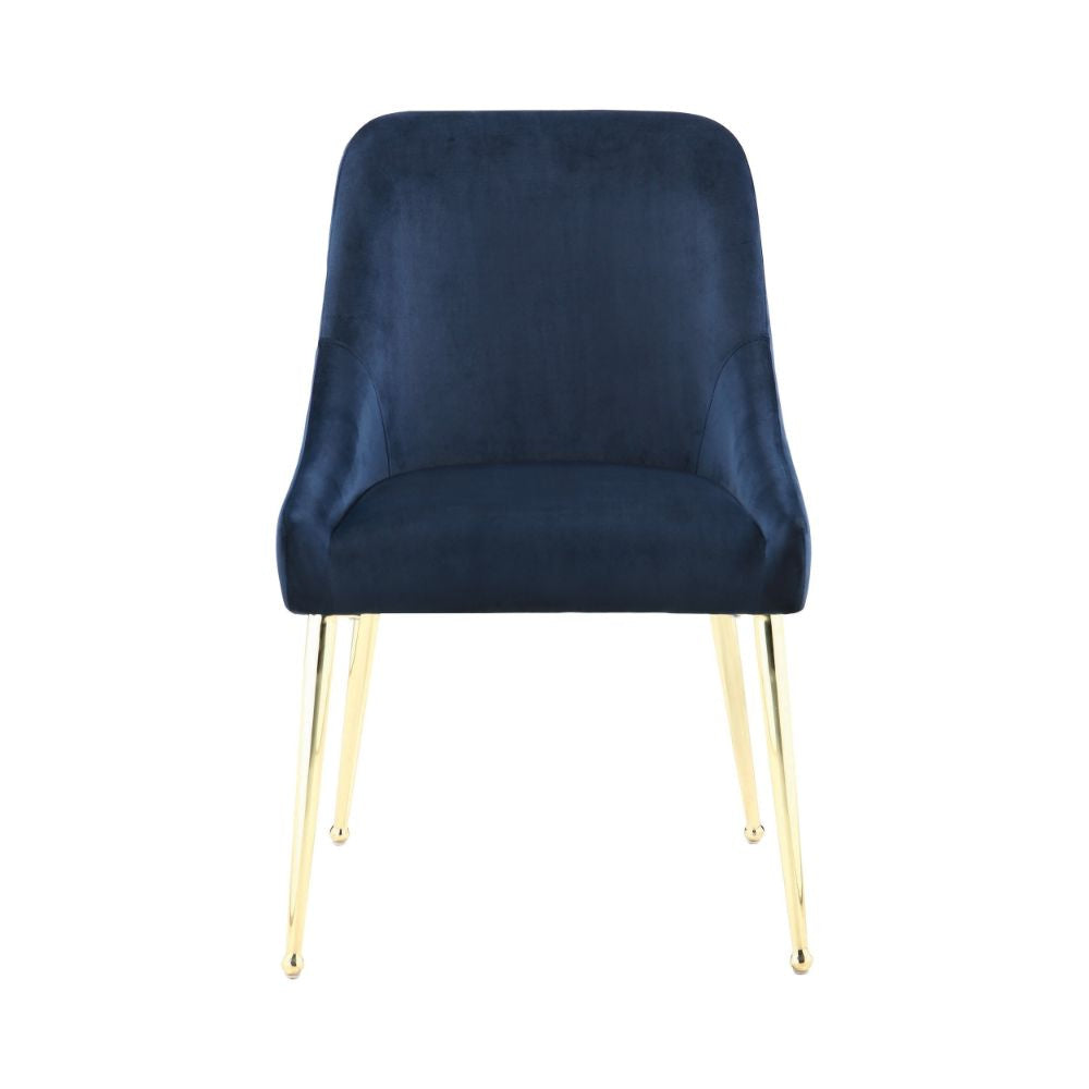 23 Inch Side Chair Set of 2 Blue Fabric Sloped Arms Gold Metal Legs BM297193