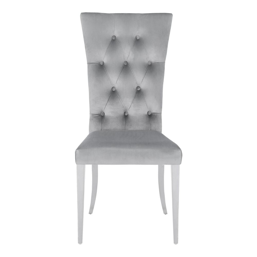 Kery 20 Inch Set of 2 Side Chairs Gray Velvet Tall Flared Tufted Back