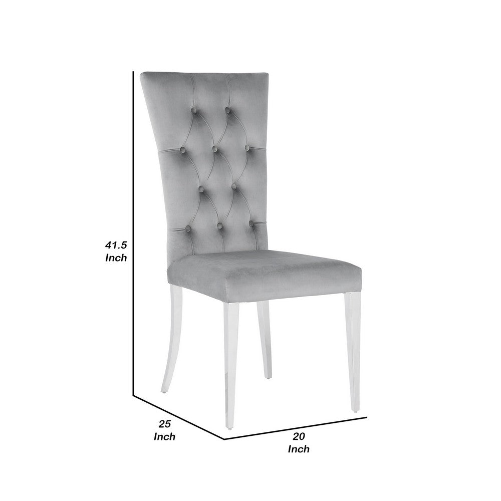 Kery 20 Inch Set of 2 Side Chairs, Gray Velvet, Tall Flared Tufted Back