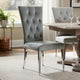 Kery 20 Inch Set of 2 Side Chairs, Gray Velvet, Tall Flared Tufted Back