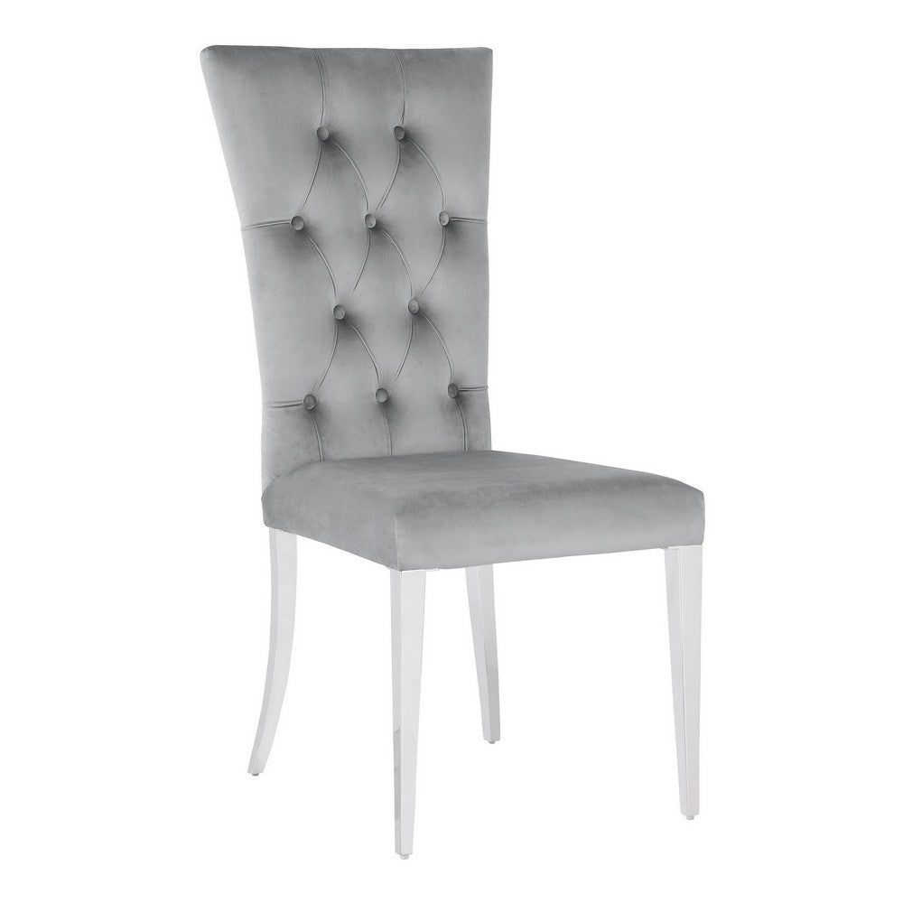 Kery 20 Inch Set of 2 Side Chairs, Gray Velvet, Tall Flared Tufted Back