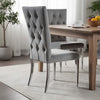 Kery 20 Inch Set of 2 Side Chairs, Gray Velvet, Tall Flared Tufted Back