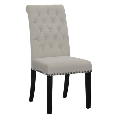 Ali 20 Inch Set of 2 Side Chairs, Light Gray Button Tufted Rolled Back