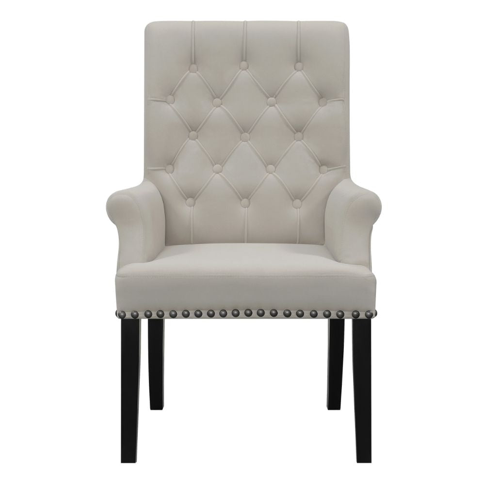 Ali 27 Inch Accent Armchair Light Gray Fabric Button Tufted Rolled Back BM297198
