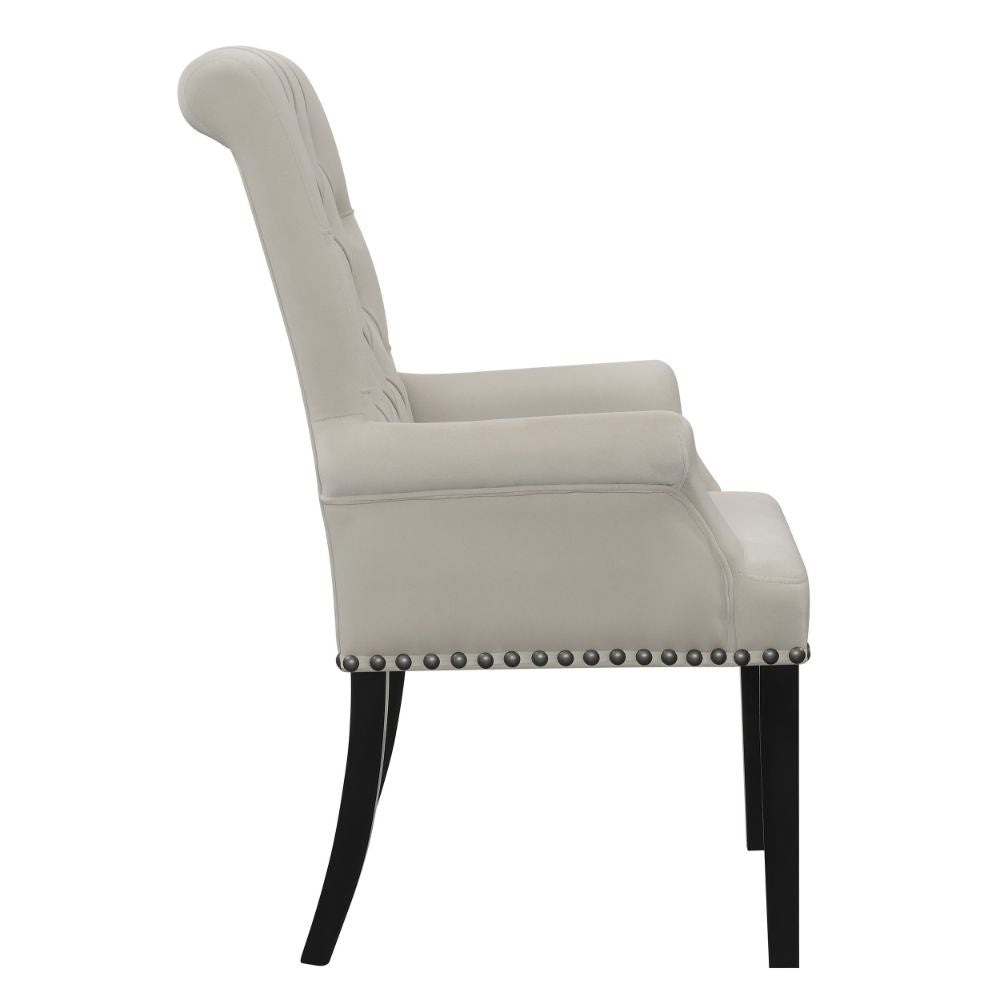 Ali 27 Inch Accent Armchair Light Gray Fabric Button Tufted Rolled Back BM297198