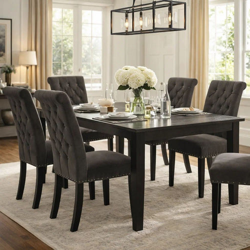 Ali 20 Inch Set of 2 Side Chairs, Brown Rolled Back, Deep Button Tufting
