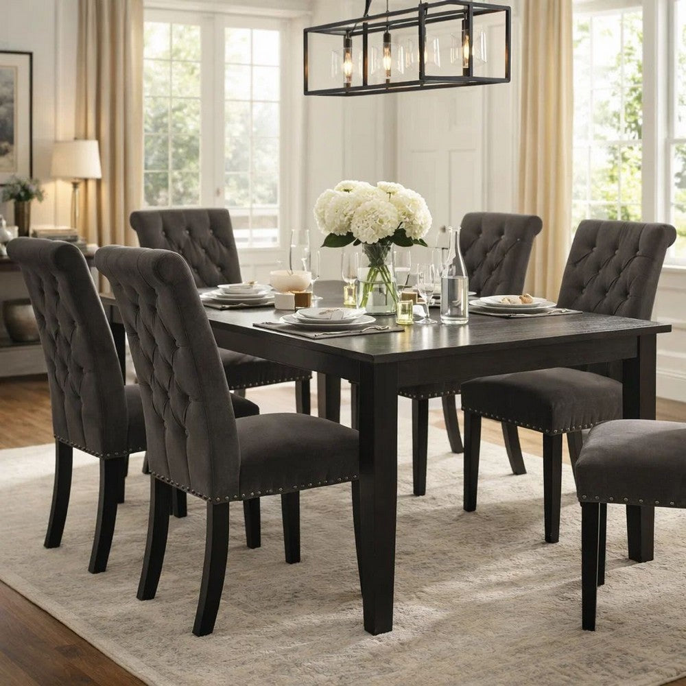 Ali 20 Inch Set of 2 Side Chairs, Brown Rolled Back, Deep Button Tufting