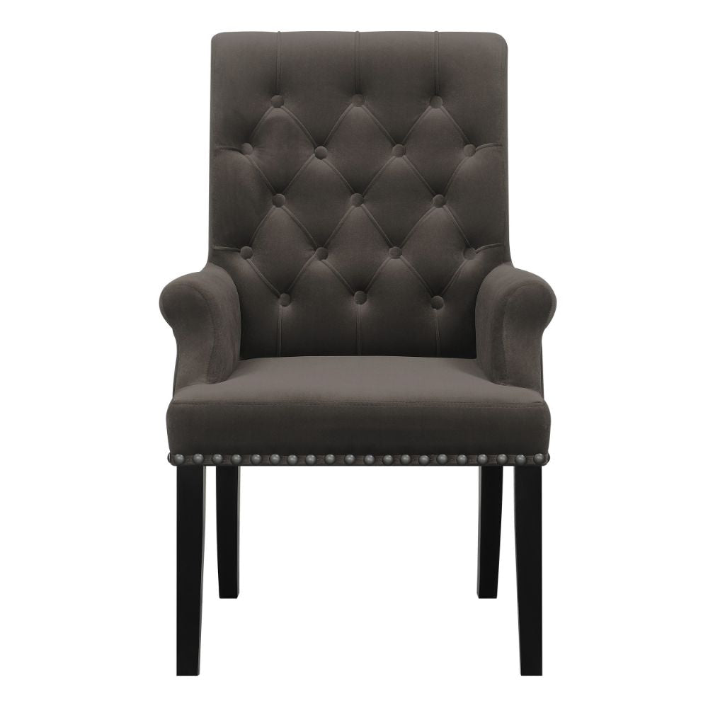 Ali 27 Inch Accent Armchair Brown Fabric Rolled Back Deep Button Tufted BM297200