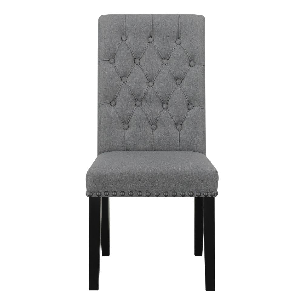Ali 20 Inch Set of 2 Side Chairs Tall Rolled Tufted Back Dark Gray Brown BM297201