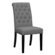 Ali 20 Inch Set of 2 Side Chairs, Tall Rolled Tufted Back, Dark Gray, Brown