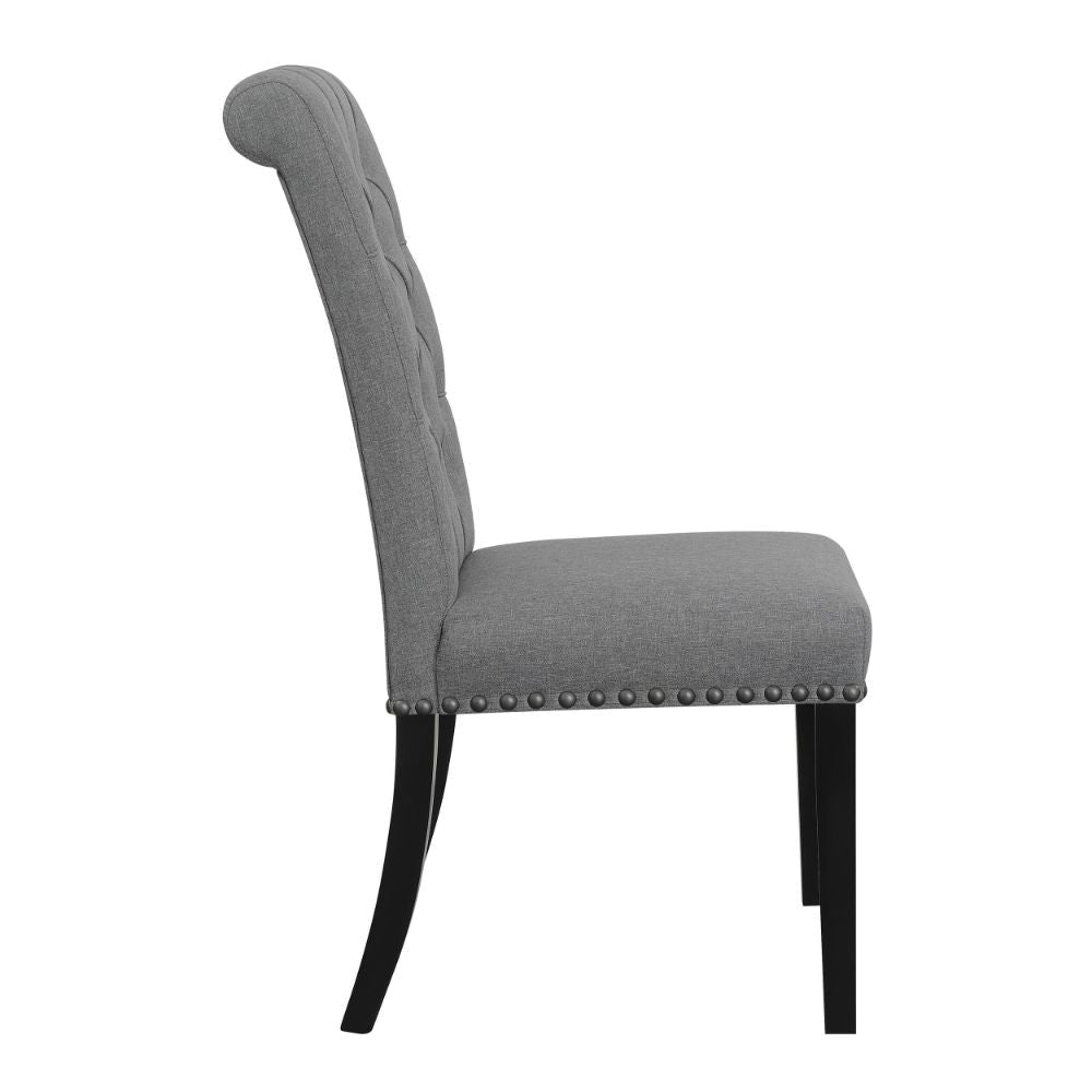 Ali 20 Inch Set of 2 Side Chairs Tall Rolled Tufted Back Dark Gray Brown BM297201
