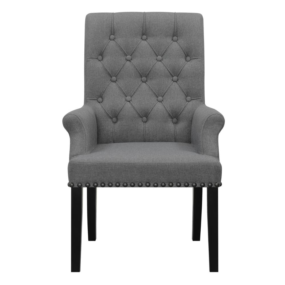Ali 27 Inch Accent Armchair Dark Gray Fabric Rolled Button Tufted Back BM297202