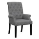 Ali 27 Inch Accent Armchair, Dark Gray Fabric, Rolled Button Tufted Back