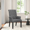 Ali 27 Inch Accent Armchair, Dark Gray Fabric, Rolled Button Tufted Back