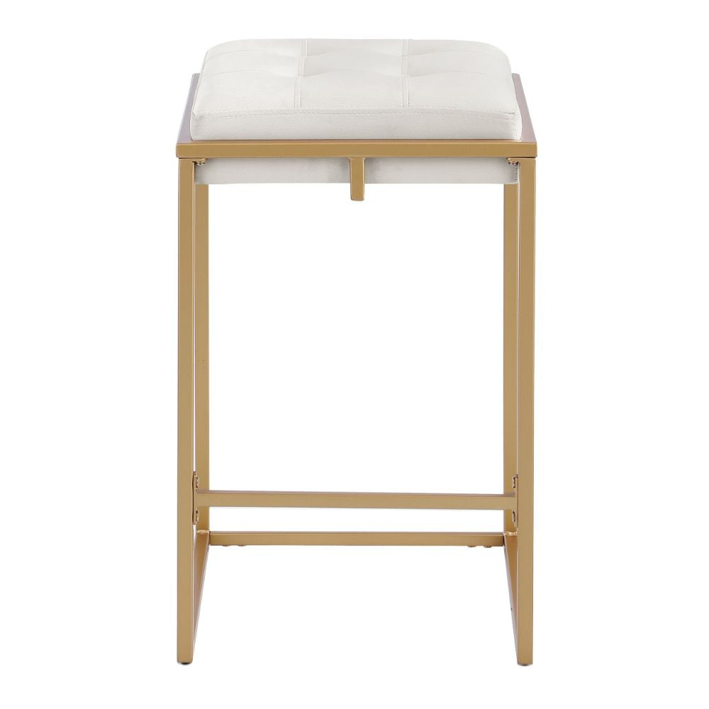 Dia 26 Inch Counter Stool Set of 2 White Velvet Foam Seat Gold Metal Base BM297203