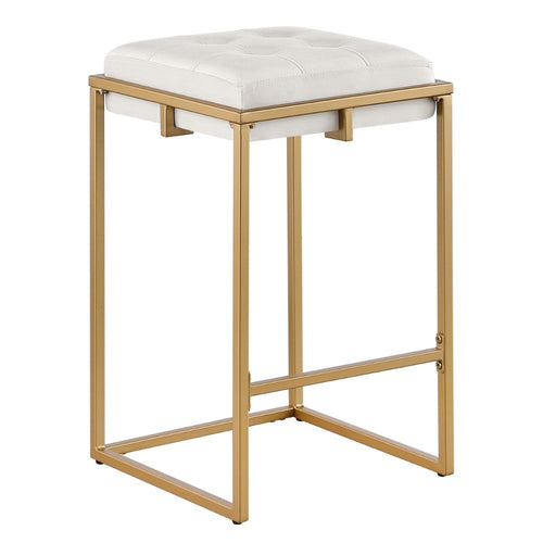 Dia 26 Inch Counter Stool Set of 2, White Velvet Foam Seat, Gold Metal Base