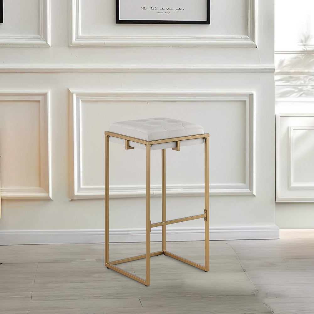 Dia Barstool Set of 2 | 30" | White Velvet | Gold Metal Base