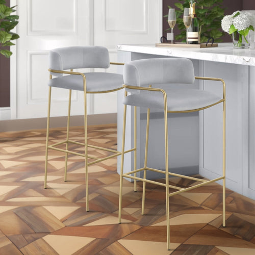 Lox Barstool | 30" | Padded Gray Seat | Gold Metal Frame