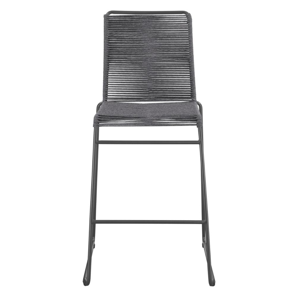Nee 30 Inch Set of 2 Barstool Chairs with Footrests Charcoal Gray Rope BM297214