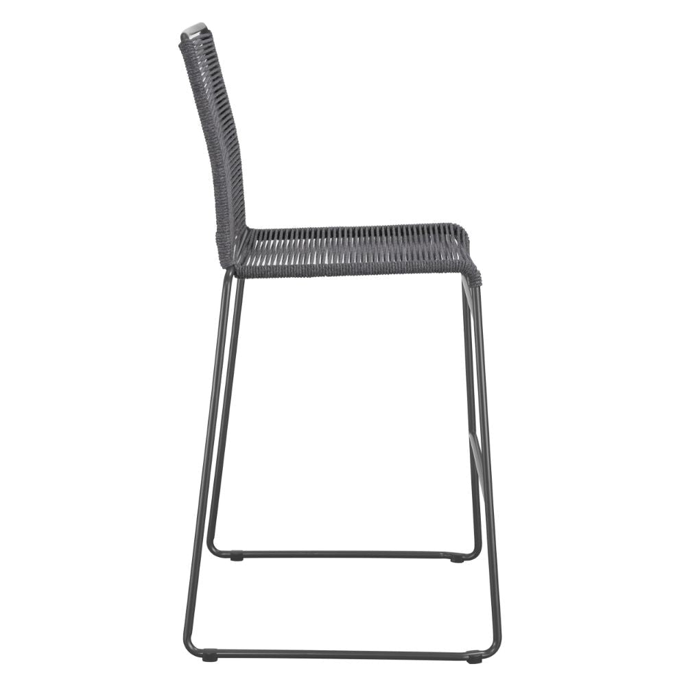 Nee 30 Inch Set of 2 Barstool Chairs with Footrests Charcoal Gray Rope BM297214