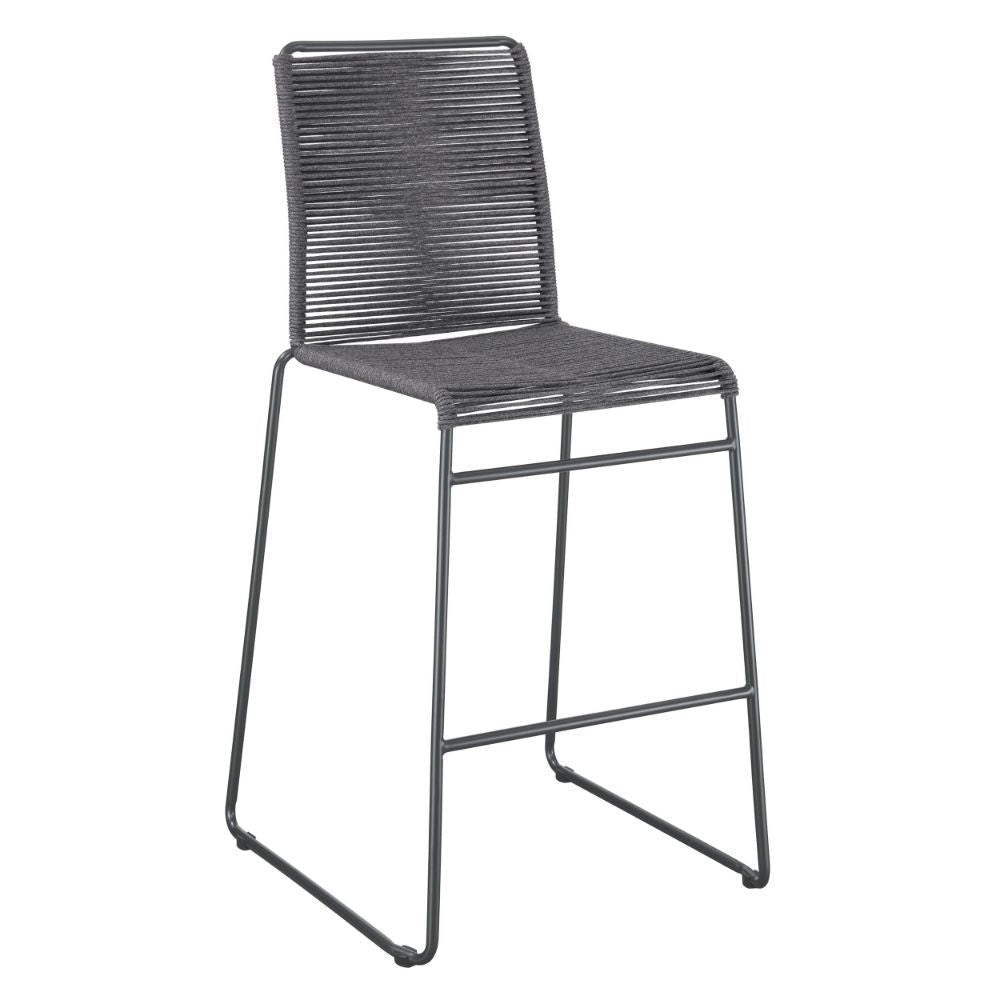 Nee 30 Inch Set of 2 Barstool Chairs with Footrests, Charcoal Gray Rope