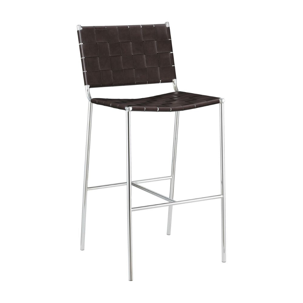 Anx 29 Inch Barstool, Chrome Metal Legs, Brown Faux Leather Band Weaving