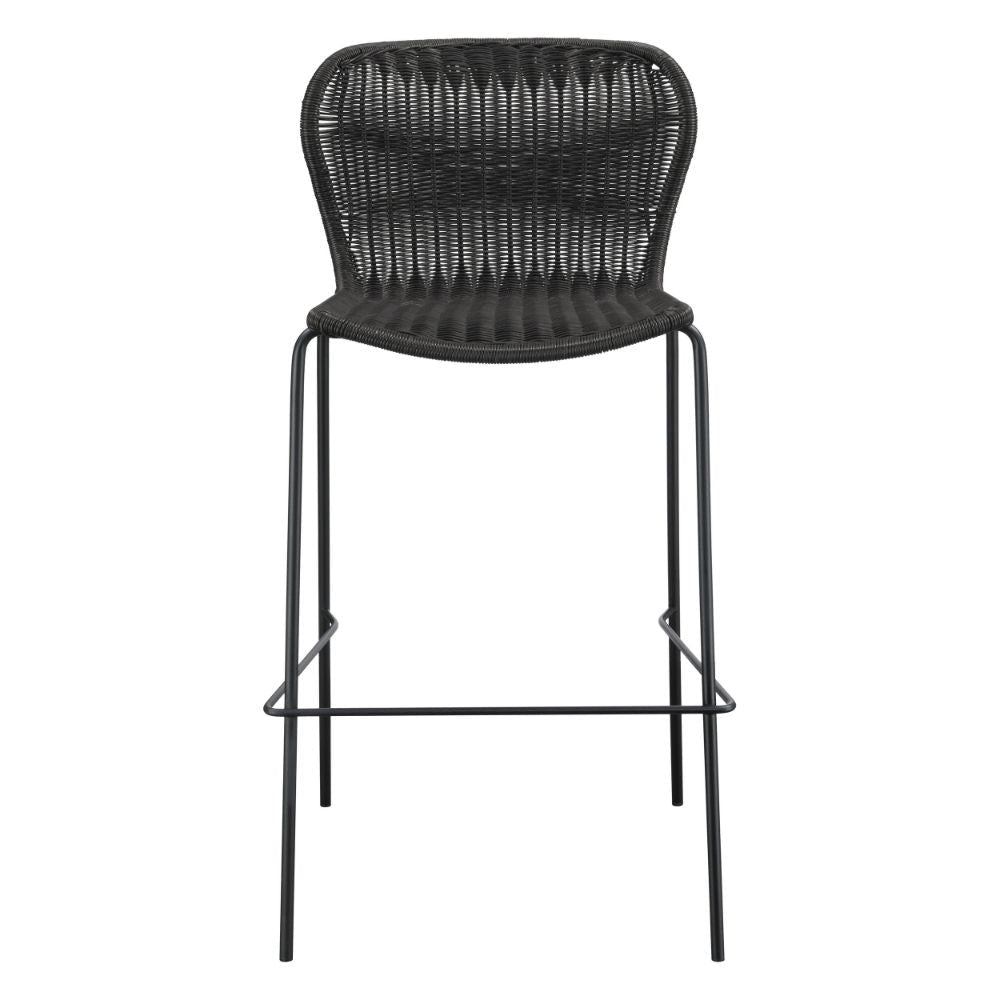 Qob 30 Inch Set of 2 Barstools Brown Woven Rattan Seat Metal Frame BM297218