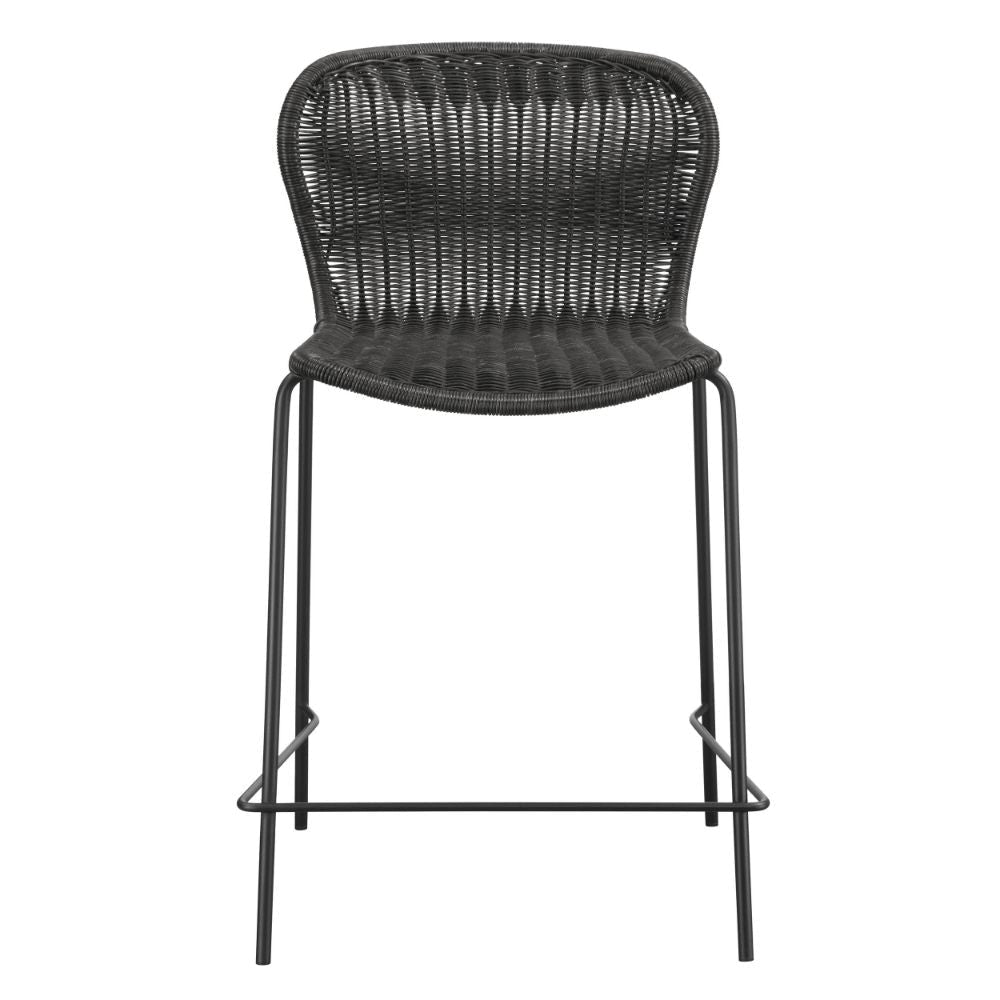 Qob 25 Inch Set of 2 Counter Stools Brown Rattan Woven Metal Frame BM297219