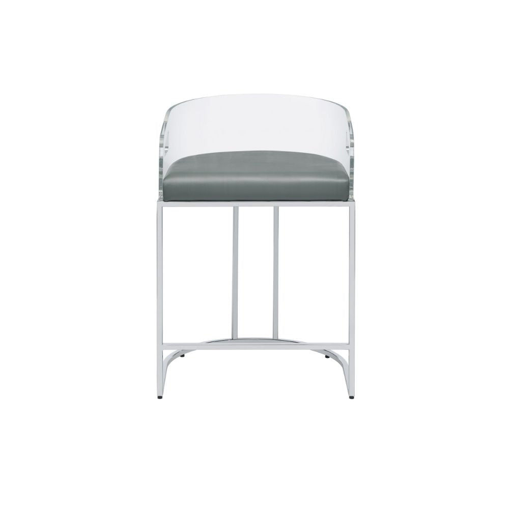 Con 31 Inch Set of 2 Modern Counter Stools Clear Acrylic Back Gray Seat BM297221