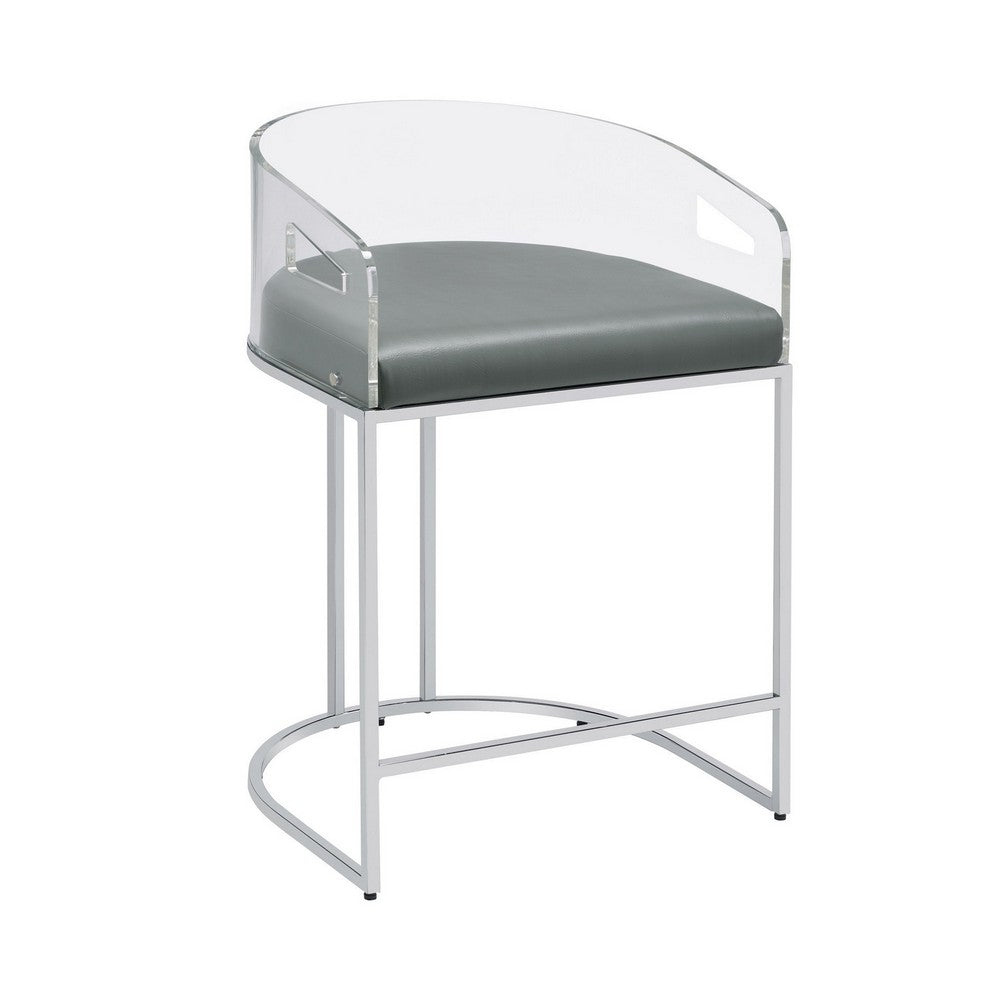 Con 31 Inch Set of 2 Modern Counter Stools, Clear Acrylic Back, Gray Seat