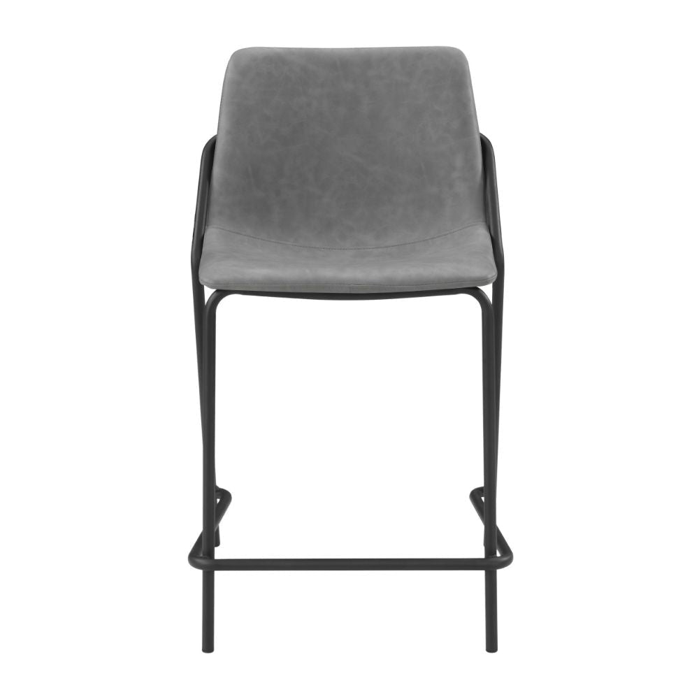 25 Inch Set of 2 Modern Counter Stool Black Frame Gray Faux Leather BM297222