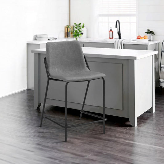 25 Inch Set of 2 Modern Counter Stool, Black Frame, Gray Faux Leather