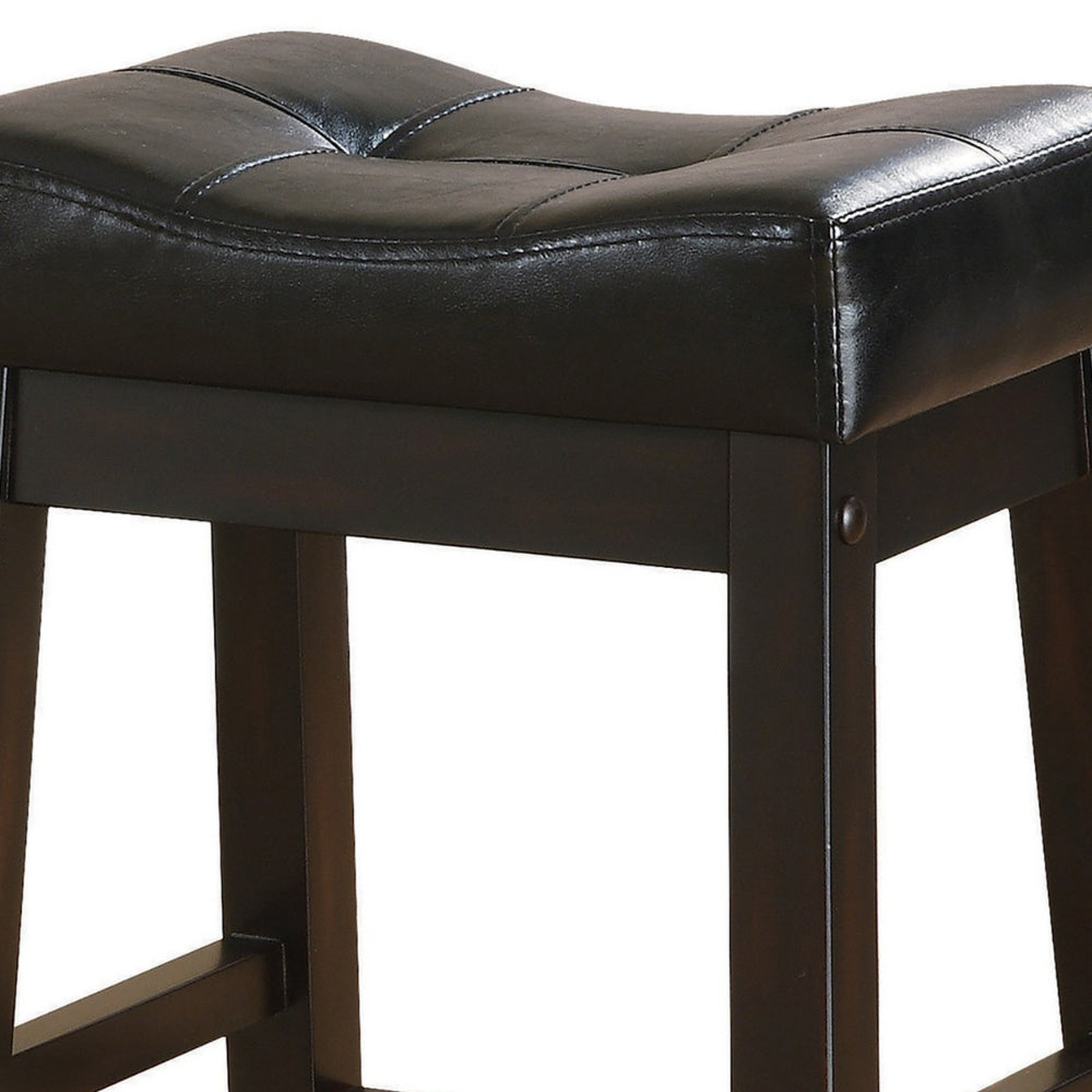 25 Inch Set of 2 Counter Height Stools, Brown Faux Leather Saddle Seat By Casagear Home