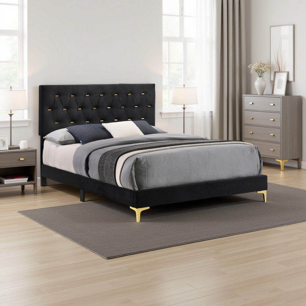 Lif Bed | King | Platform | Tufted Headboard | Gold | Black Velvet