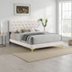 Lif Platform California King Size Bed, Tufted Headboard, Gold, White Velvet By Casagear Home