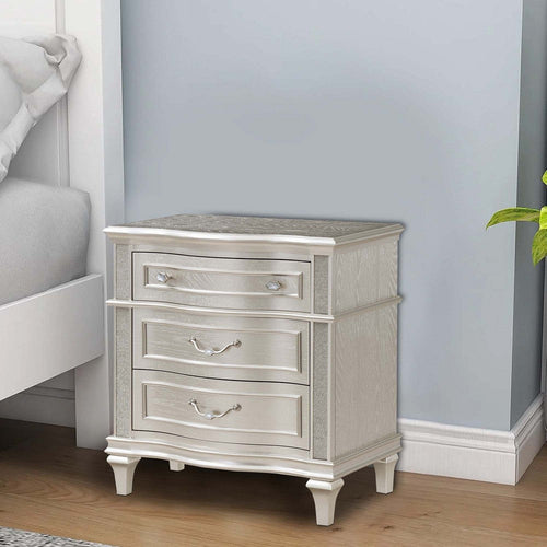 Inz Nightstand | 32" | 3 Drawers | Trim Detail | Silver Finish