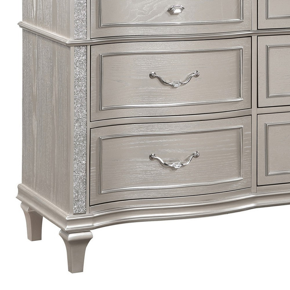 Inz 71 Inch 9 Drawer Wide Dresser Elegant Trim Details Classic Silver By Casagear Home BM297262