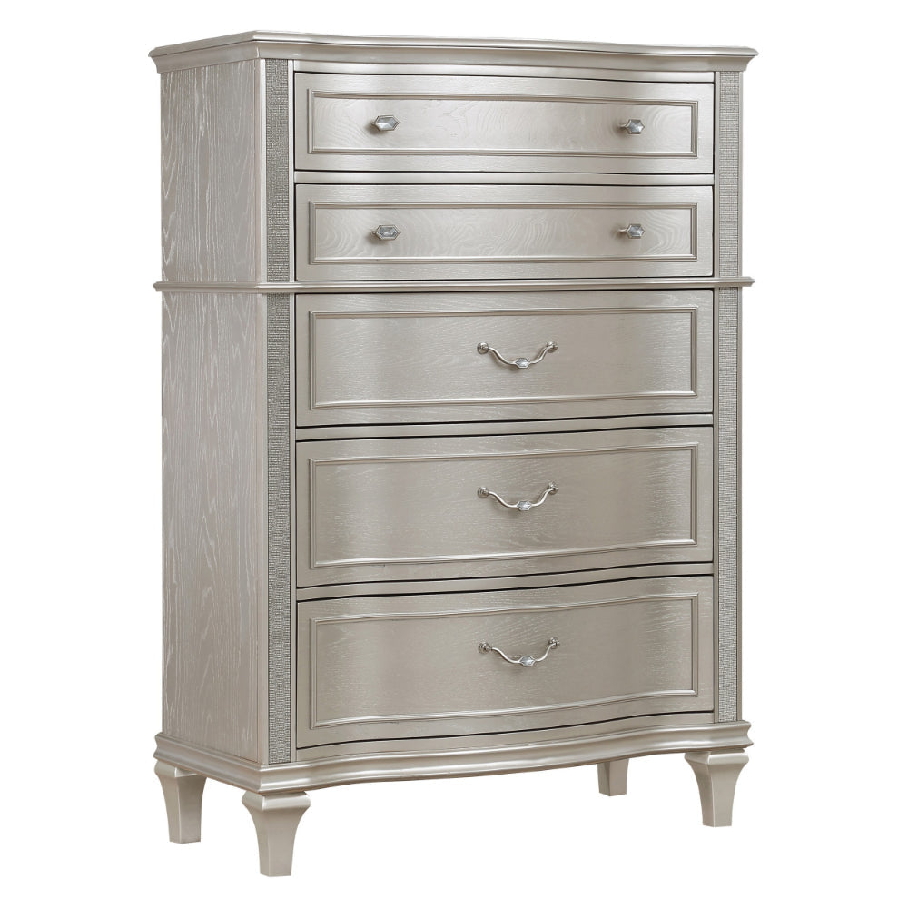 Inz Tall Dresser | 60" | 6 Drawers | Elegant Trim | Classic Silver