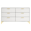 Lif 59 Inch Modern 6 Drawer Dresser Gold Metal Accents Brilliant White BM297268