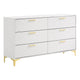 Lif 59 Inch Modern 6 Drawer Dresser, Gold Metal Accents, Brilliant White