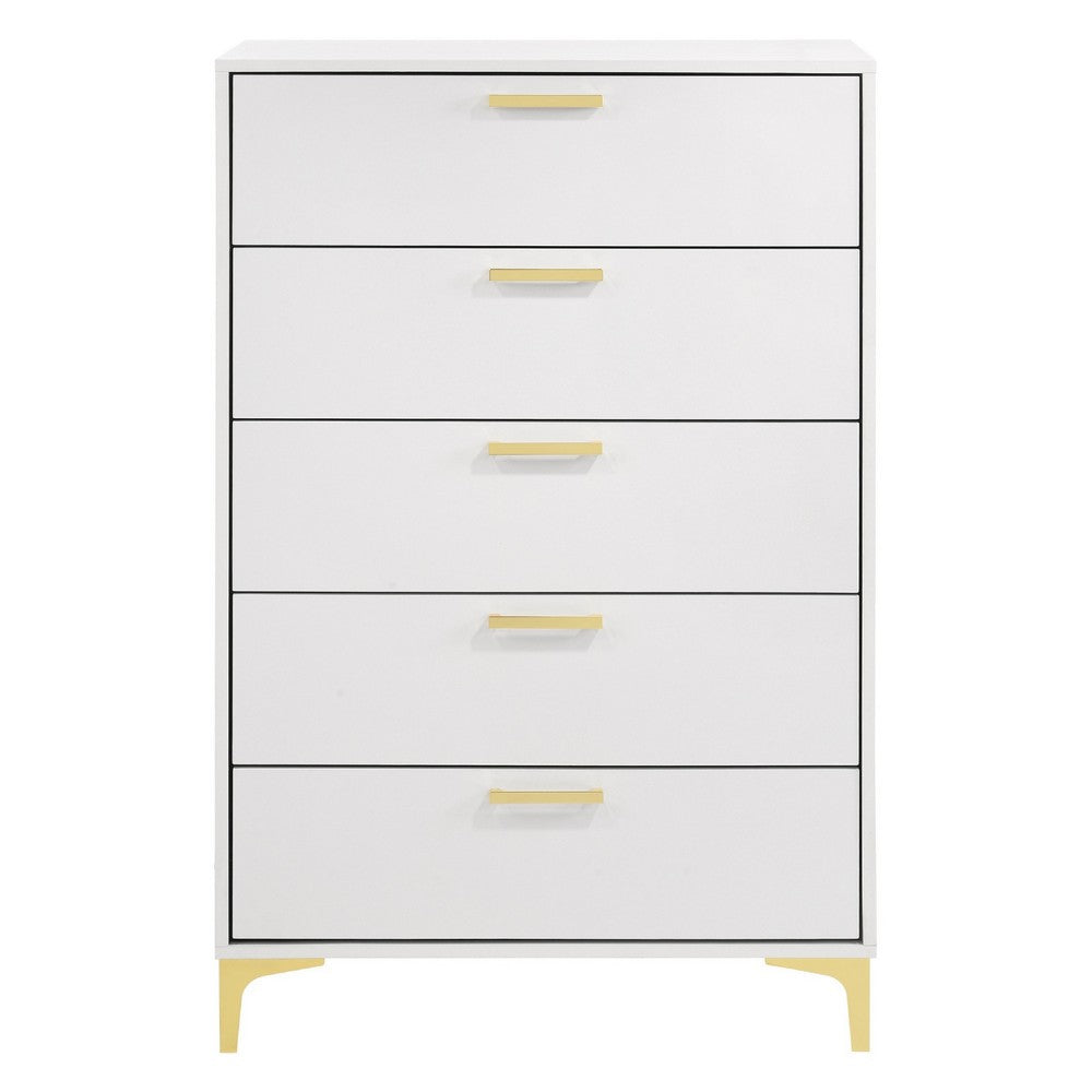 Lif Tall Dresser | 50" | 5 Drawers | Gold Accents | Smooth White