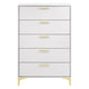Lif Tall Dresser | 50" | 5 Drawers | Gold Accents | Smooth White