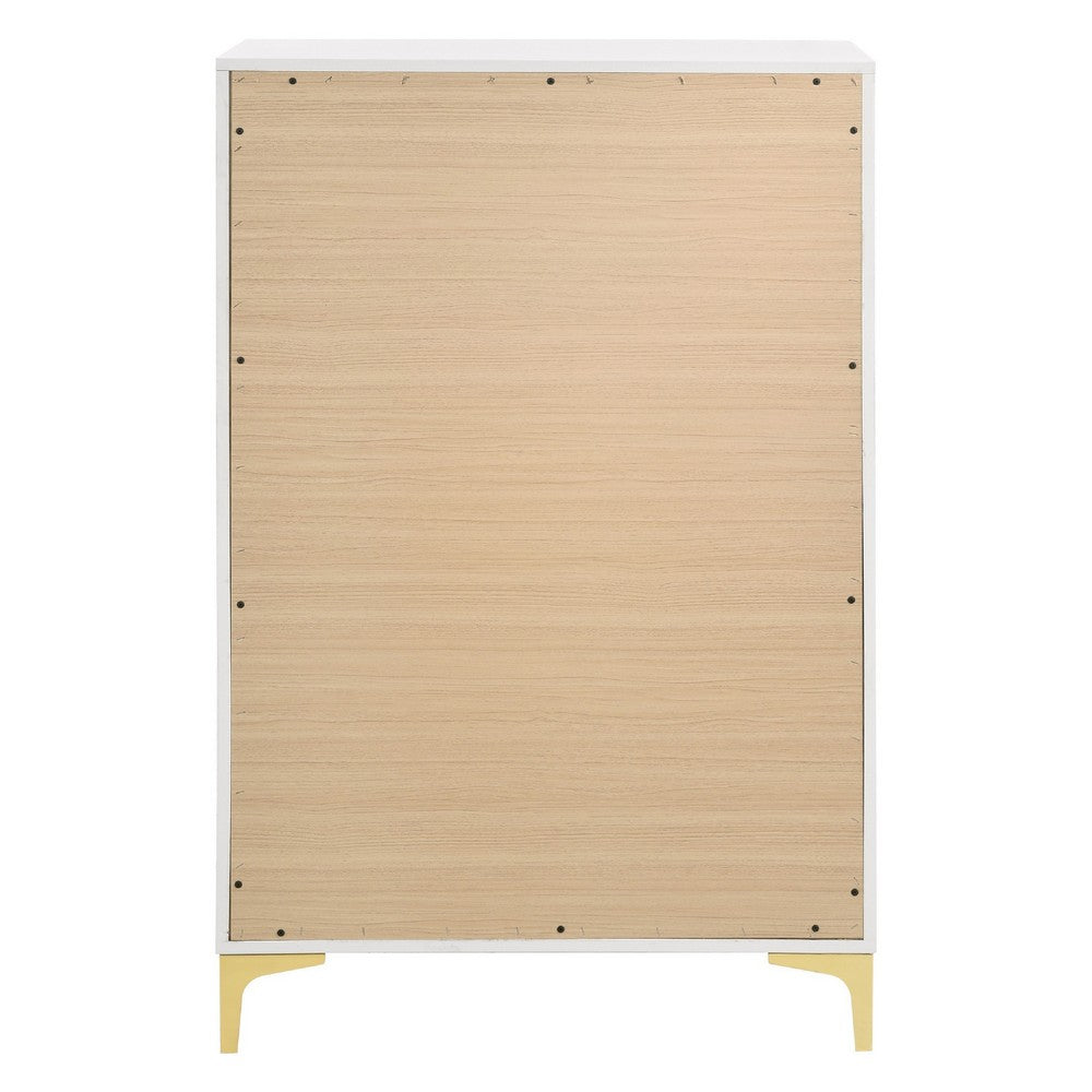 Lif Tall Dresser | 50" | 5 Drawers | Gold Accents | Smooth White