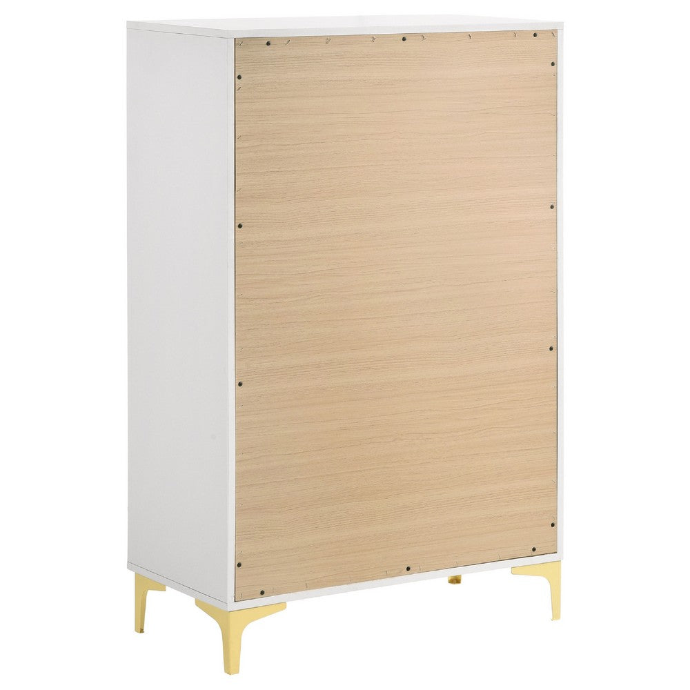Lif Tall Dresser | 50" | 5 Drawers | Gold Accents | Smooth White