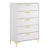 Lif Tall Dresser | 50" | 5 Drawers | Gold Accents | Smooth White