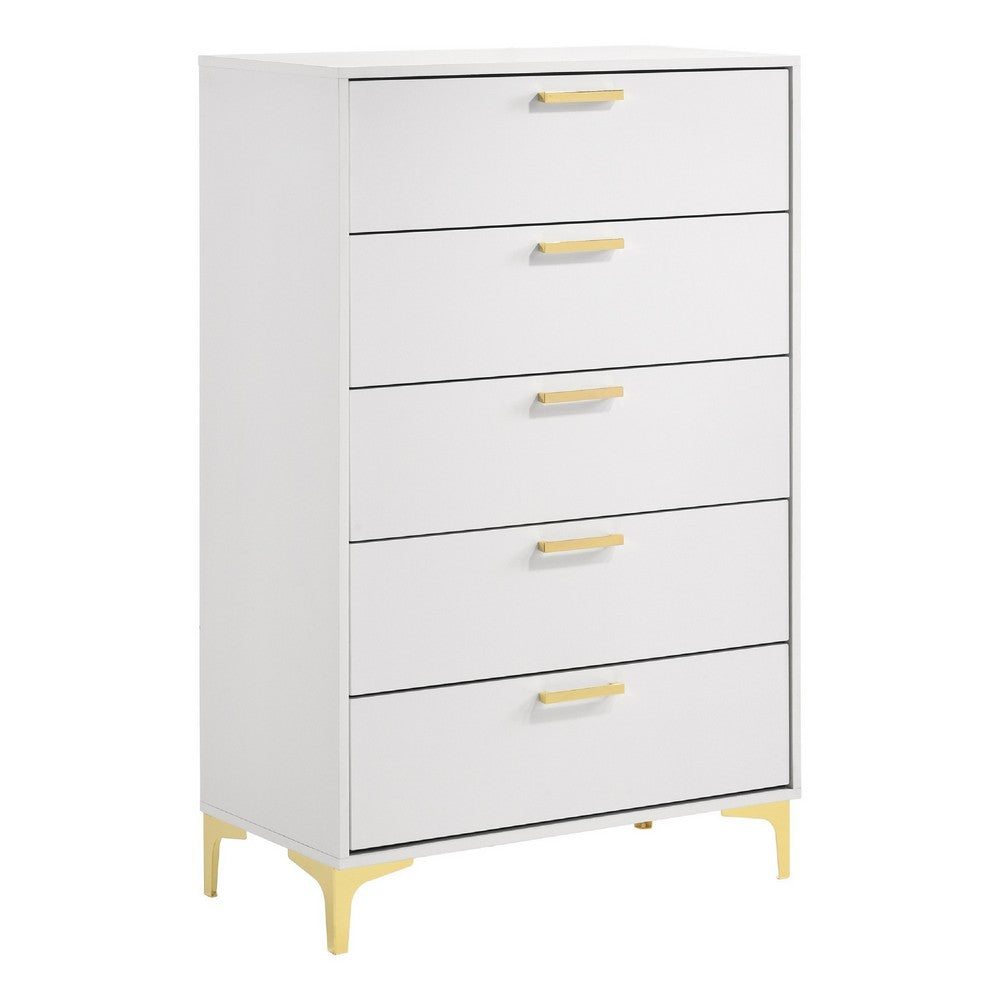 Lif Tall Dresser | 50" | 5 Drawers | Gold Accents | Smooth White