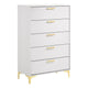 Lif Tall Dresser | 50" | 5 Drawers | Gold Accents | Smooth White