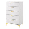 Lif Tall Dresser | 50" | 5 Drawers | Gold Accents | Smooth White