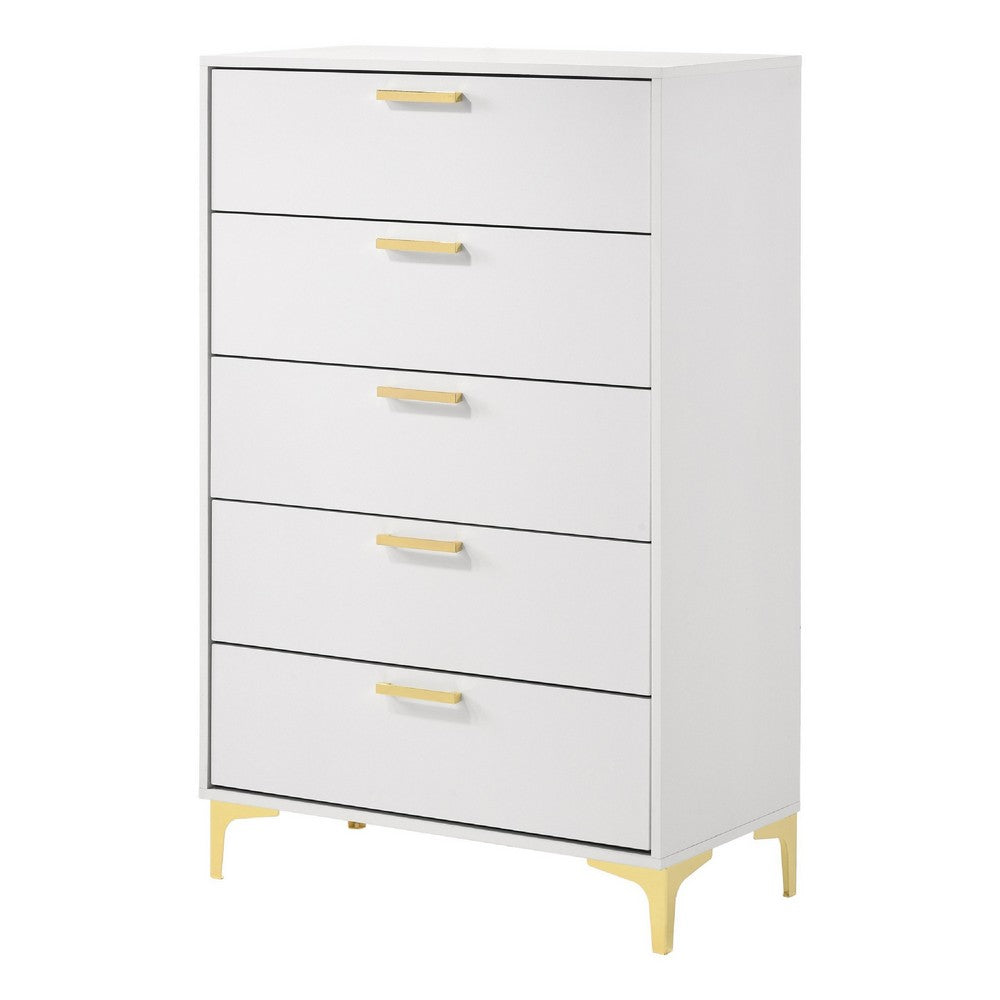 Lif Tall Dresser | 50" | 5 Drawers | Gold Accents | Smooth White