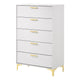 Lif Tall Dresser | 50" | 5 Drawers | Gold Accents | Smooth White